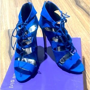 Royal blue lace up heels